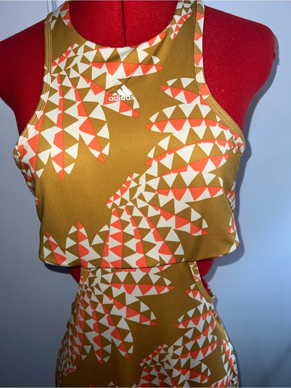 adidas  Farm Rio Mustard Geometric Cutout Maxi Dress size large - Picture 3 of 10